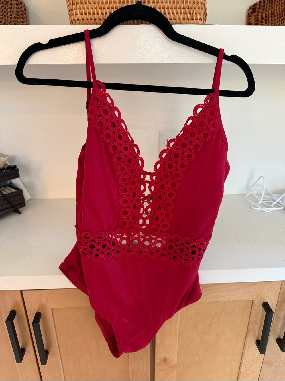 BECCA Red One-Piece Swimsuit with Decorative Cutout Trim